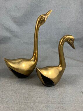 Vintage Pair Solid Brass Swans 5"